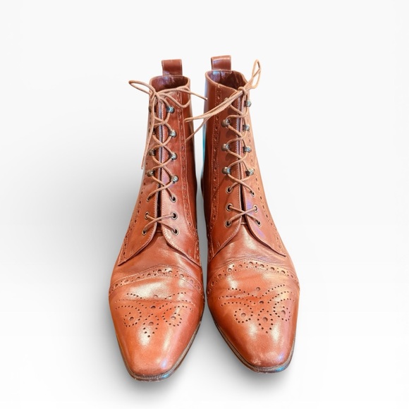 Vintage 90s Almafi Brown Oxford Lace Up Granny Booties Boots 11.5 AA - Picture 5 of 11